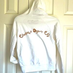 “Cowgirl don’t cry “White Zip-Up Hoodie with Logo in front, “lucky girl “ small